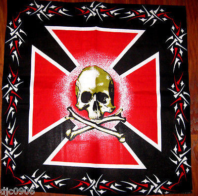 New Red Cross with Skull Crossbones in Center Head Wrap Bandanna Face Mask,Scarf,Wristband-New!