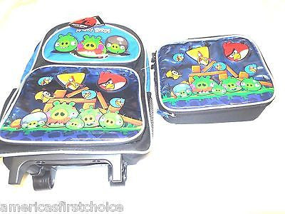 Angry Birds Boys Girls 16" School Rolling Backpack with Lunch Box Bag Set-New!!!