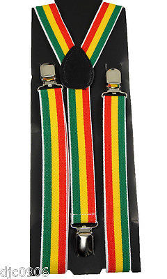 Unisex Mens Burgundy/Black/Beige Stripes Y-Back Design Adjustable Suspenders-New