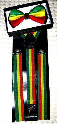Rasta(green/yellow/red) Adjustable Bow tie and Adjustable Suspenders Combo-New!