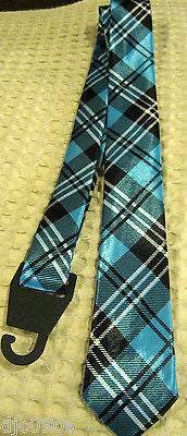 Unisex Men's Blue Black White Plaid Gargoyle Tie Necktie 57" Longx 2" Wide-New!