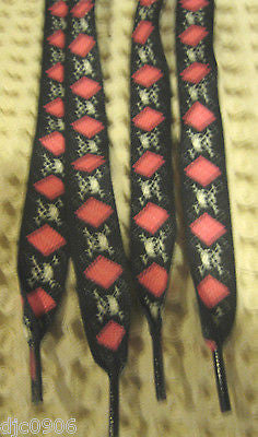 Premium Flat Black&Pink Diamonds Skull Crossbones Rockabilly Punk Shoe laces-New