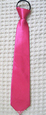 Teens Kids Bright Pink 14" Easy Zip-Up Pre-Tied Necktie Neck Tie-New! Pink Tie