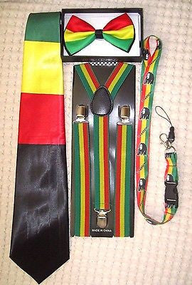 Rasta Stripes Bow Tie,Rasta NeckTie,Rasta Stripes Suspenders&Rasta Lanyard-NEW16