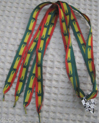 Rasta Red Yellow Green Marijuana MJ Weed leaves Rockabilly Punk Shoelaces-New!