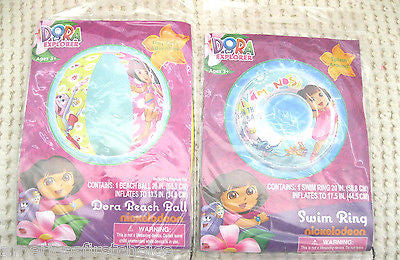 Dora the Explorer  20" Beach Swim Ring + Beach Ball by Nick Jr./Nickelodeon-New!