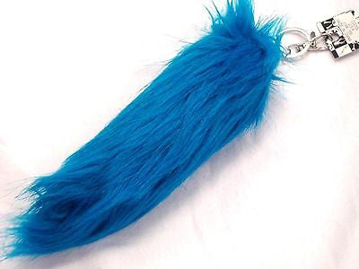 BLUE TURQUOISE FAUX FOXTAIL KEYCHAIN RING PURSE TASSLE BELT CLIP 9"-10"-NEW!
