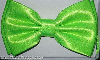 SOLID NEON GREEN TUXEDO BOW TIE+NEON GREEN WIDE ADJUSTABLE SUSPENDERS COMBO SET