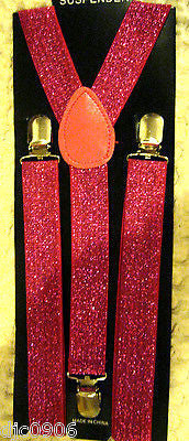 Neon Bright Pink Glittered Glitter Y-Style Back Suspenders-New in Package!