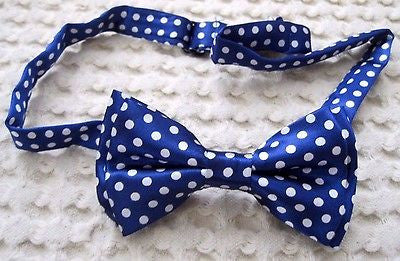 Kids Boys Girls Children Blue with White Polka Dots Adjustable Bow Tie-New!VER2