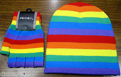 Rainbow Stripes Stripped Beanie Ski Hat Cap with Matching Gloves! New with Tags!