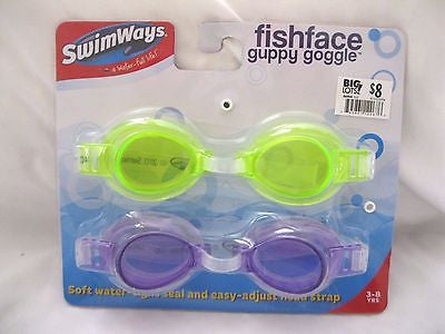 2 Pairs of Fishface Dolphin Swim Goggles Orange+Blue Soft Eye Cups-Brand New!