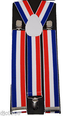 THICK 1 1/2" RED WHITE BLUE STRIPES Adjustable Y-Style Back suspenders-New!