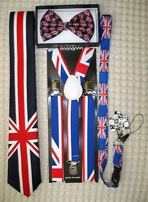 UK British Flag Y-Back Suspenders,UK Lanyard,UK Neck Tie & UK British Bow Tie-v5