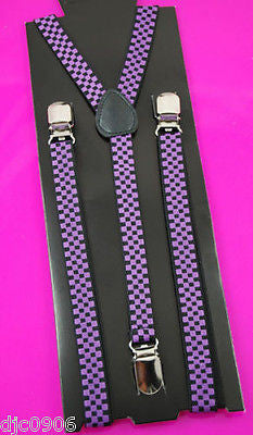 Unisex Thin 3/4" Light Sky Blue Checkered Adjustable YStyle Back suspenders-New