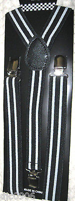 Unisex White & Black  Stripes ThiN Stripes Adjustable Y-Style Back suspenders