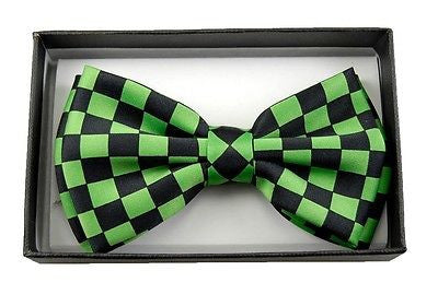 GREEN&BLACK CHECKER CHECKERED TUXEDO ADJUSTABLE BOW TIE-NEWGREEN CHECKER BOWTIE