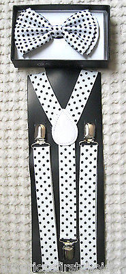 BLUE WITH WHITE ANCHORS TUXEDO BOW TIE+ MATCHING ADJUSTABLE SUSPENDERS COMBO SET