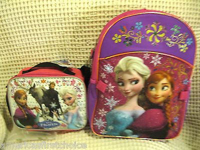 Disney Frozen Anna Elsa Forever Sisters 16" Backpack&Matching Lunch Bag Lunchbox