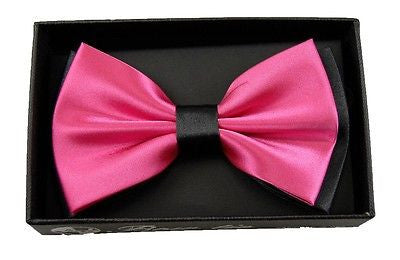 HOT PINK WITH BLACK ENDS/TIPS TWO TONE TUXEDO ADJUSTABLE BOWTIE BOW TIE-NEW BOX!