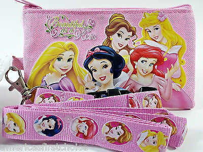 DISNEY PRINCESS I LOVE TO SPARKLE DETACHABLE COIN POUCH/WALLET & LANYARD-NEW!