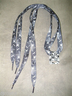 Premium Flat Black White Spiders Webs Rockabilly Punk Shoe laces-New with Tags!