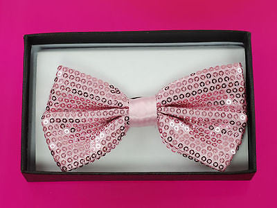 Unisex Light Pink Sequin Tuxedo Classic BowTie Neckwear Adjustable Bow Tie-New