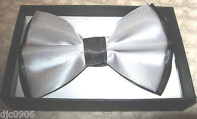Gray Silver Black Tips Adjustable Bowtie & Gray Adjustable Suspenders Combo-New!