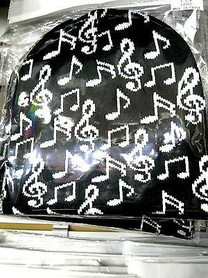 White Musical Notes on Black Winter Knitted Skull Beanie Ski Cap-New!Notes Cap