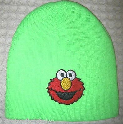 Neon Green with Embroidered Red Elmo Face Hat Cap Beanie Style-New!