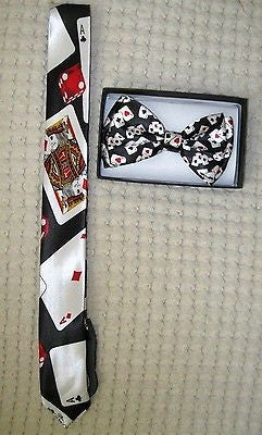 Poker Player Cards Adjustable Neck Tie and Poker 4 of a kind/4 Aces Bow Tie-V3