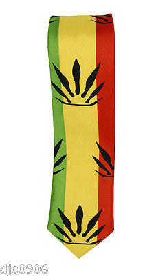 Unisex RASTA Stripes w/ Black MJ Weed Leaves Neck tie 56" L x 2" W-RASTA Tie-New