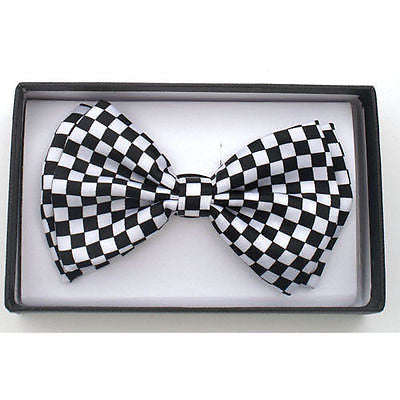 Tuxedo PreTied White Black Checkered Bow Tie Satin Adjustable Bowtie Bow Tie-New