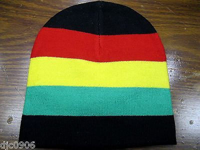 Rasta Red,Yellow,Green Black Beanie Ski Cap with Rasta Matching Gloves -New!