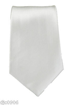 Unisex Solid White Silk Feel Polyester Neck tie 56" L x 3" W-White Tie-New