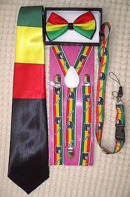 Rasta Stripes Bow Tie,Rasta NeckTie,Rasta Stripes Suspenders&Rasta Lanyard-NEW17