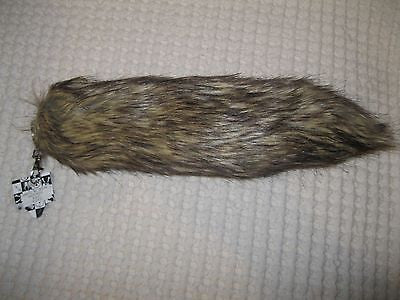 WHITE WITH BLACK STREAKS FUR FOX TAIL FOXTAIL KEYCHAIN 12" CLIP-BRAND NEW!