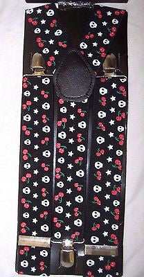 Unisex WIDE 1 1/2" Red with White Spider Webs Y-Back suspenders-New!VERSION1