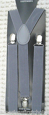 Charcoal Gray Grey Dark Gray Y-Back Adjustable Suspenders Unisex,Men,Women-New!