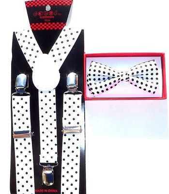 Kids Teens Red Polka Dot Adjustable Bow Tie & Matching 16"-27" Y-Back Suspenders