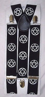 Unisex WIDE 1 1/2" BLACK WITH MULTIPLE WHITE SKULLS Y-Back suspenders-New!VERS3