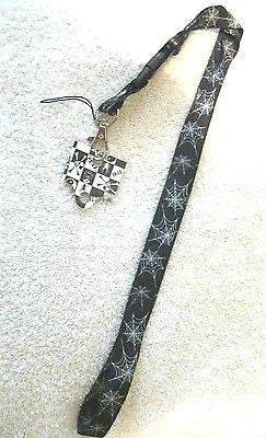 Small White Spiderweb Design on Black 15" lanyard for ID Holder & Mobile Device