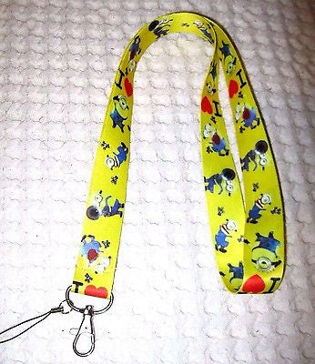 Disney Despicable Me I Love Minions Yellow Lanyard ID Holder Keychain-New!