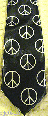 Unisex Black with White Peace Signs Neck tie 57" L x 3" W-Peace Sign Neck Tie