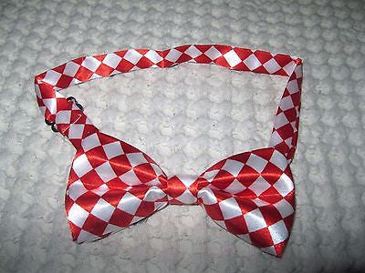 Unisex  RED & WHITE CHECKERED Tuxedo Classic Neck wear Adjustable Bow Tie-NEW!