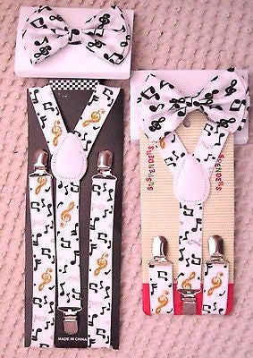Father & Son Black & Gold Musical Notes Adjustable Bow Tie & Suspenders Combo