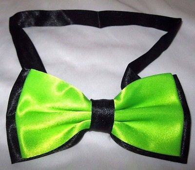 NEON GREEN WITH BLACK END TIPS ADJUSTABLE  BOW TIE-NEW GIFT BOX!VERSION2