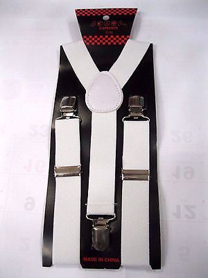 Kids Teens White Adjustable Y-Back Suspenders-21"-32" White Suspenders-New!