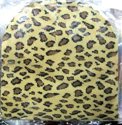 Tan Beige Black Spots Leopard Print Winter Knitted Skull Beanie Ski Cap-New!