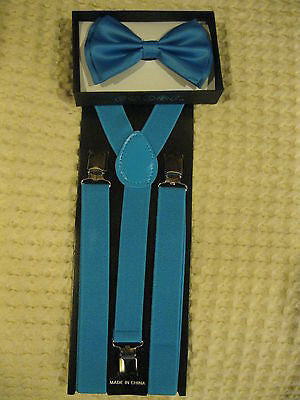 Light Blue Adjustable Bowtie and Blue Adjustable Suspenders Combo-New Package!